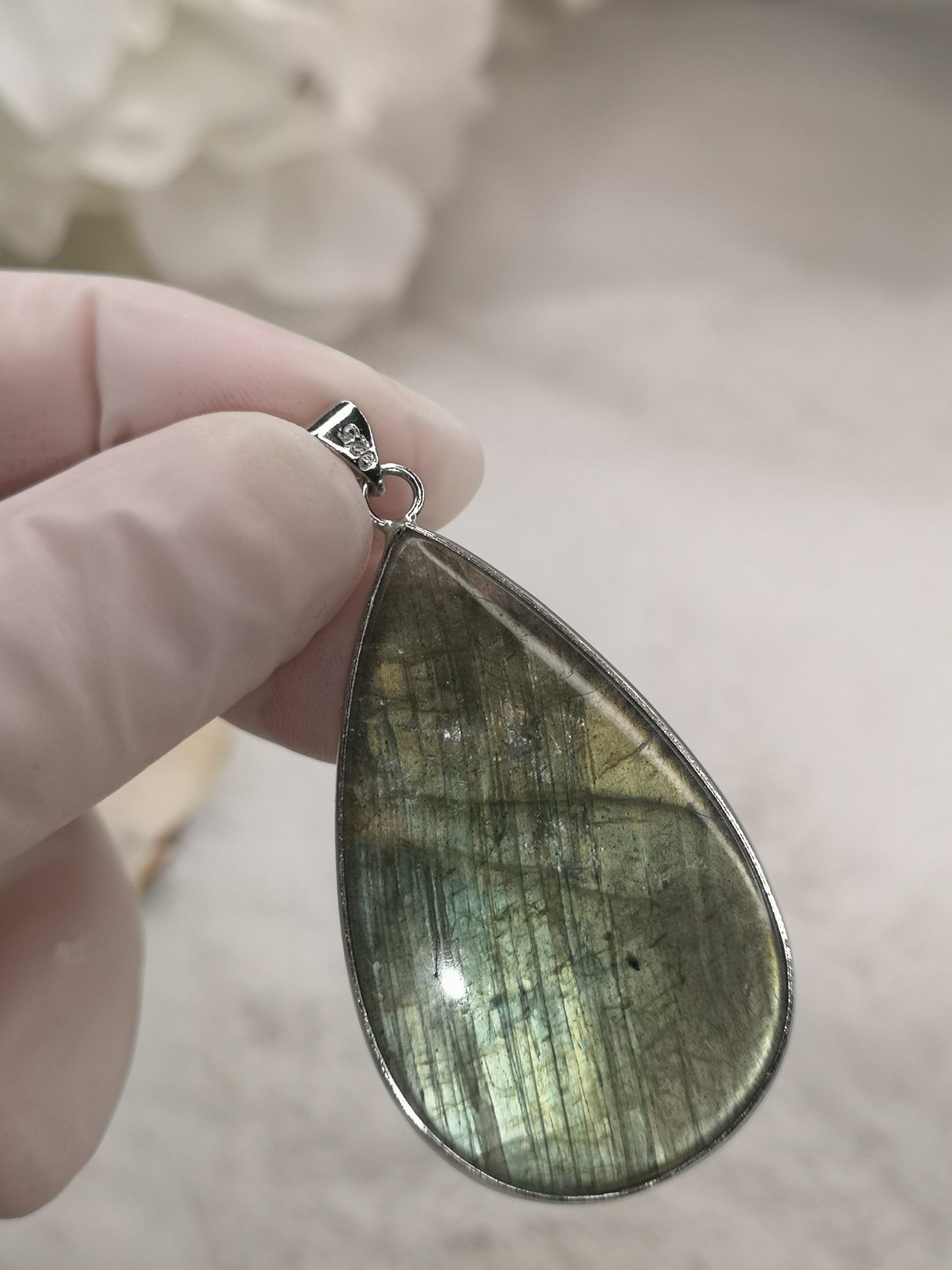 Labradorite Edelstein, 925 Silber Tropfen Ketten Anhänger
